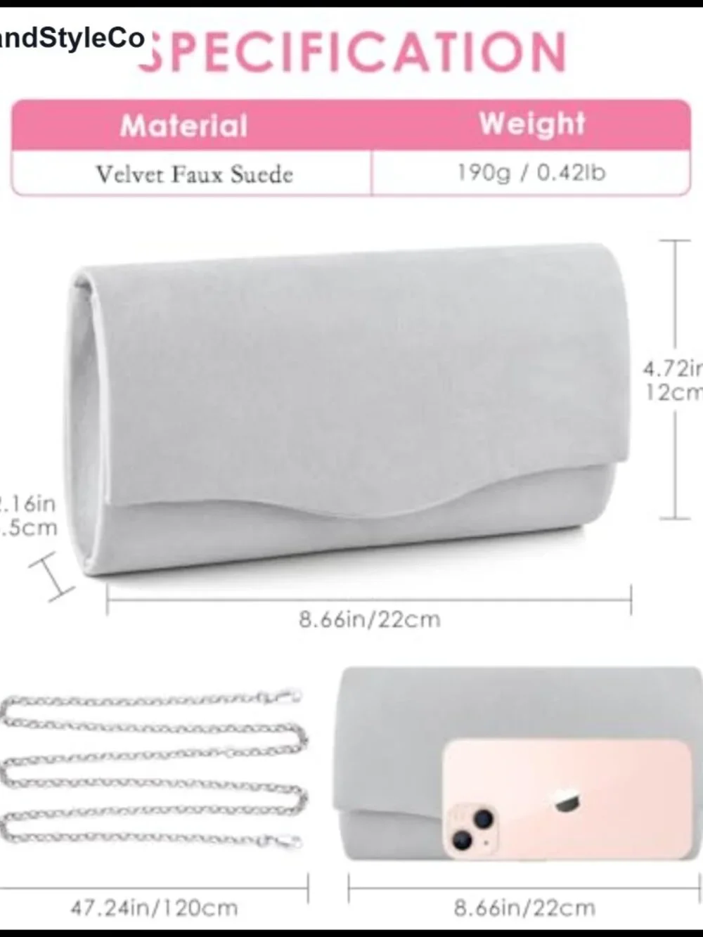 Envelope Clutch Evening Bag Faux Suede Detachable Chain Handbag Formal Party